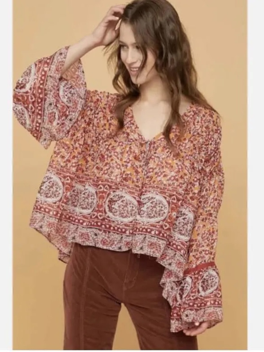 Free People Lorraine Tiered Kimono Tie-Front Top